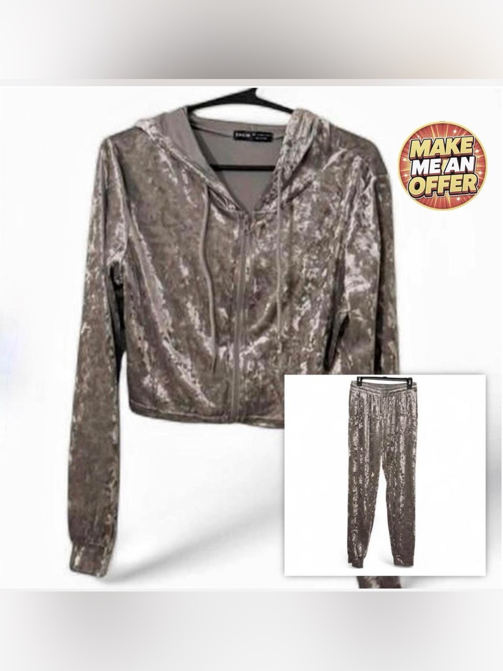 Brand New SHEIN Velour Silver Track Suit - SZ L